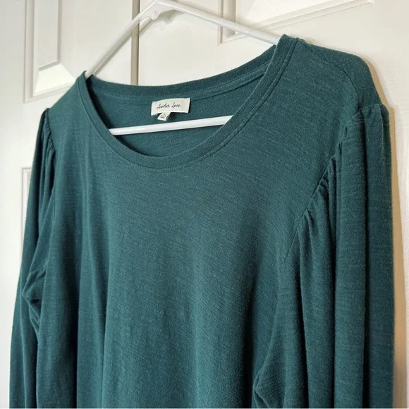Another Love Deep Green Knit Top | Women's Size L Brushed Slub Top - Picture 4 of 10